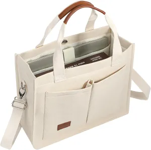 Voova Large Canvas Tote Bag for Women, Womens Laptop Work Bags Crossbody Purse Handbag Shoulder Travel Messenger Totes