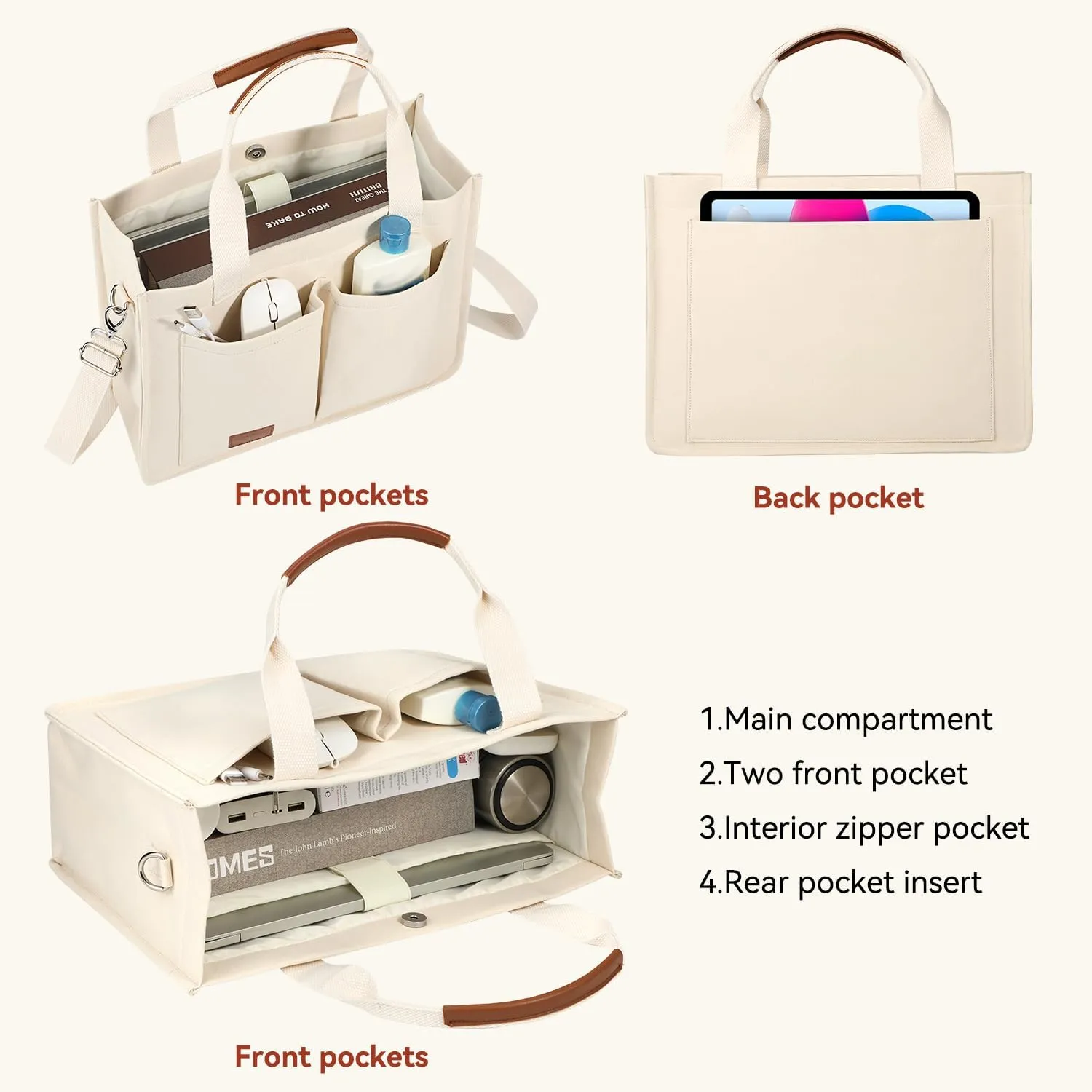 Voova Large Canvas Tote Bag for Women, Womens Laptop Work Bags Crossbody Purse Handbag Shoulder Travel Messenger Totes