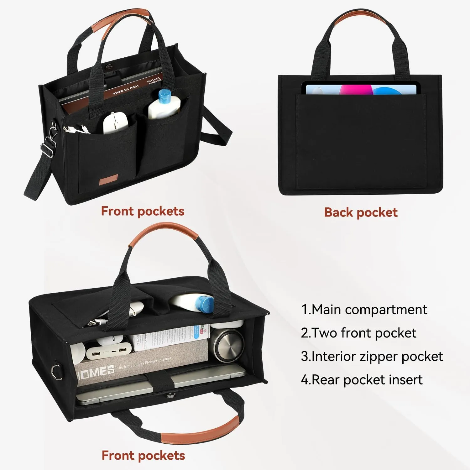 Voova Large Canvas Tote Bag for Women, Womens Laptop Work Bags Crossbody Purse Handbag Shoulder Travel Messenger Totes