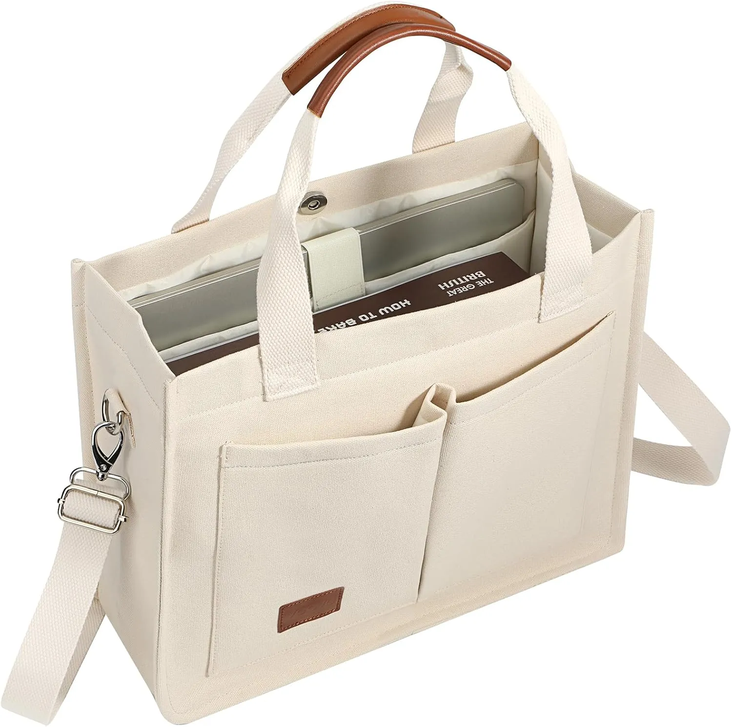 Voova Large Canvas Tote Bag for Women, Womens Laptop Work Bags Crossbody Purse Handbag Shoulder Travel Messenger Totes