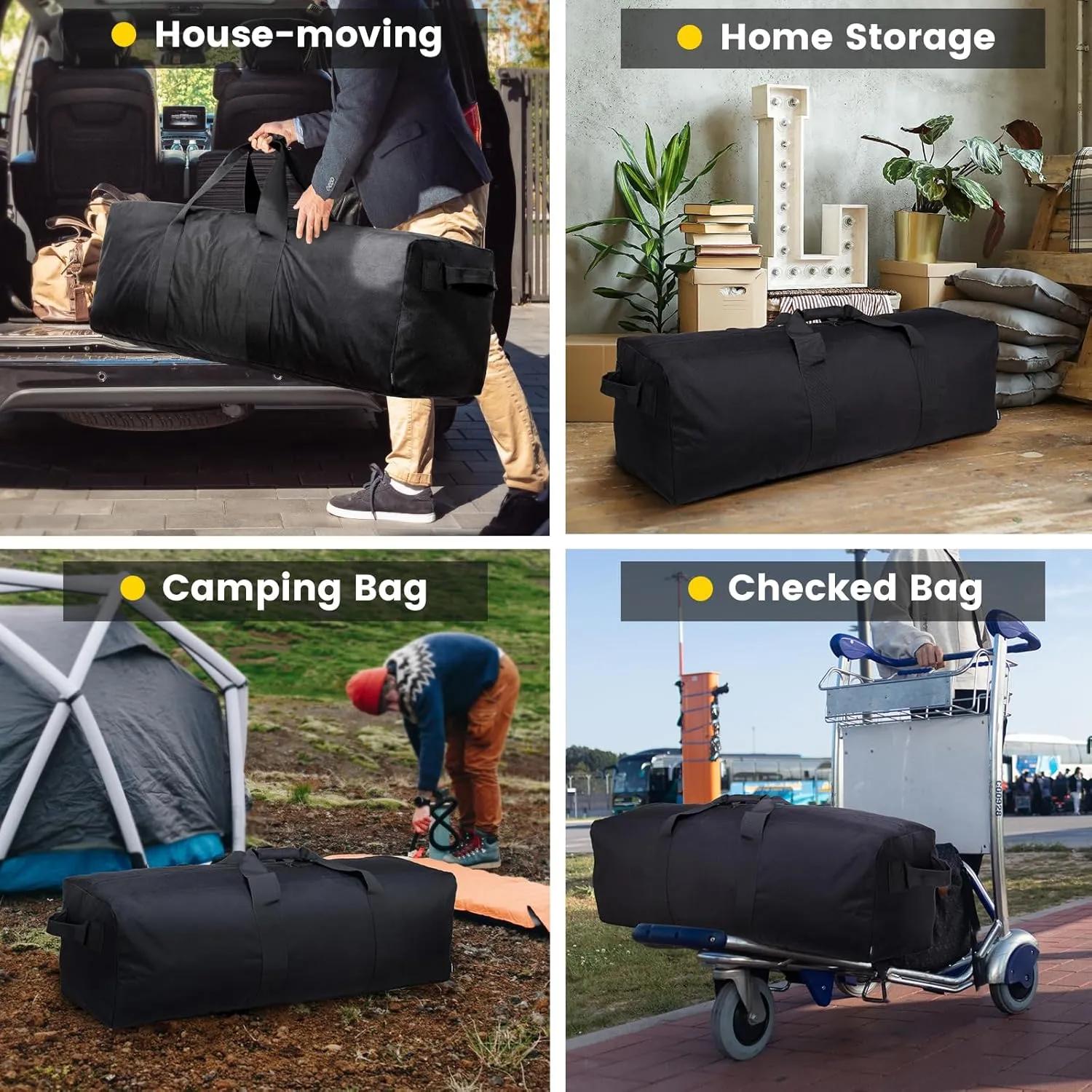 Vorspack Duffle Bag for Travel - 120L Extra Large Duffel Bag for Men Foldable Camping Bags for Weekender Gear Storage Overnight Tent Sports Moving - Black