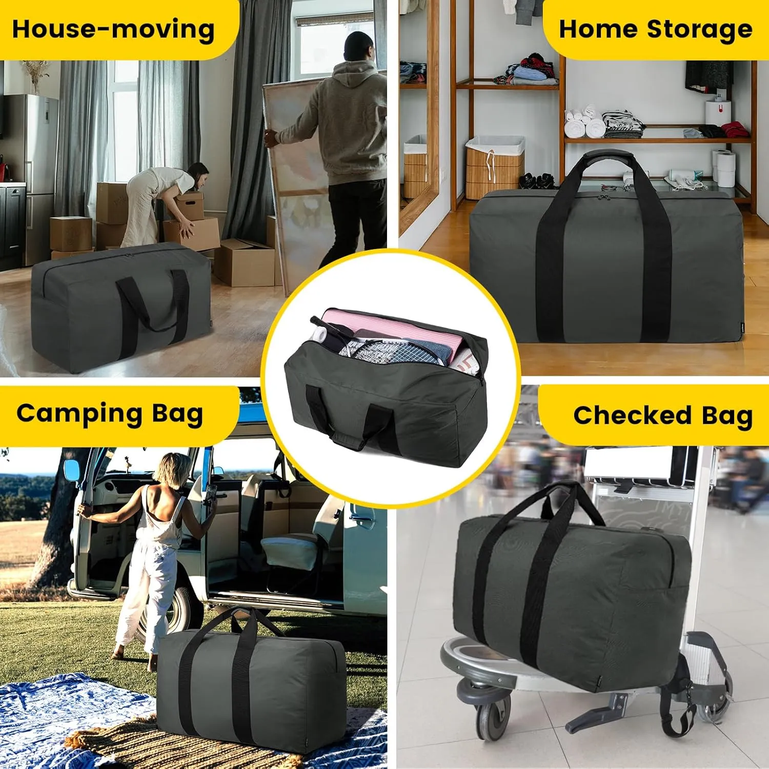 Vorspack Extra Large Duffle Bag for Travel - 100L Duffel Bag for Men Gear Bag for Storage Foldable Weekender Bag for Overnight Camping - Grey