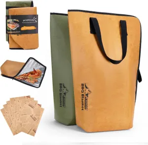 WADEO 2pcs BBQ Blanket for Resting Meat, Large BBQ Insulated Smoked Meat Resting Bag Set, Barbecue Brisket Blanket with Wide Mouth for Beef Pork Turkey(Green Brown)