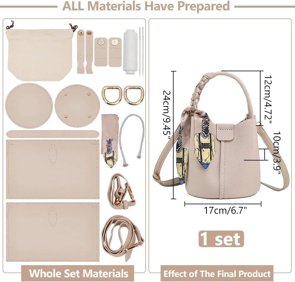 WADORN DIY Imitation Leather Bucket Bag Making Kit, Crossbody Bag Handicraft Making Set for Women's Handbags Handmade Shoulder Bag Sewing Accessories for Birthday Christmas Holiday, Misty Rose