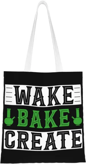Wake Bake Create Tote Bag for Women Canvas Shopping Bags Reusable Large Capacity Casual Shoulder Handbags Grocery Bags DIY Gift Bags