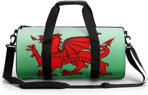 Wales Flag Welsh Dragon Gym Bag for Men Women Cylindrical Gym Duffle Bags Travel Sports Carryon Gymbag 17.7in/9in/9in