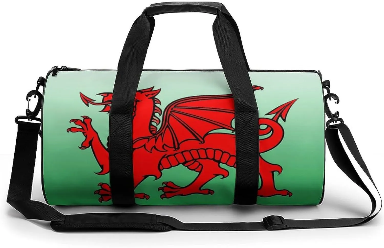 Wales Flag Welsh Dragon Gym Bag for Men Women Cylindrical Gym Duffle Bags Travel Sports Carryon Gymbag 17.7in/9in/9in