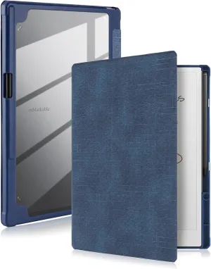 WALNEW Case for Remarkable Paper Pro, Transparent Hard PC Back Book Folio Shell with Pen Holder, Protective Cover for Remarkable Paper Pro 11.8" Color Tablet (2024), Navyblue