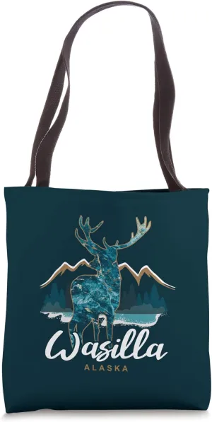 Wasilla Alaska USA Mountains Caribou Graphic Souvenir Tote Bag