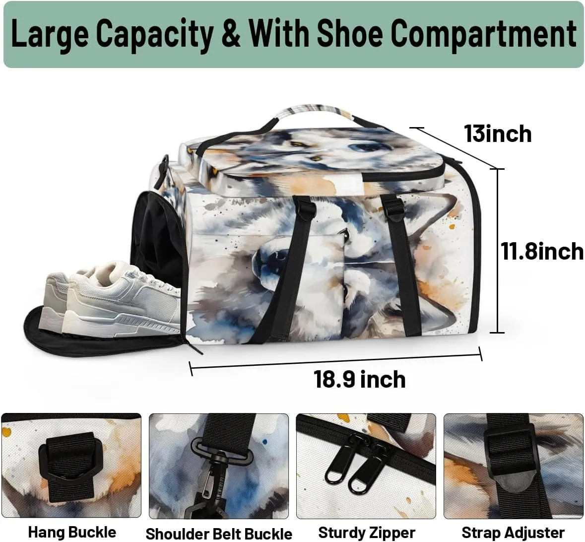 Watercolor Dog Travel Backpack Carry On Flight Approved for Women Men, 18.9 Inch Large Dog Theme Airline Approved Luggage Weekender Backpacks
