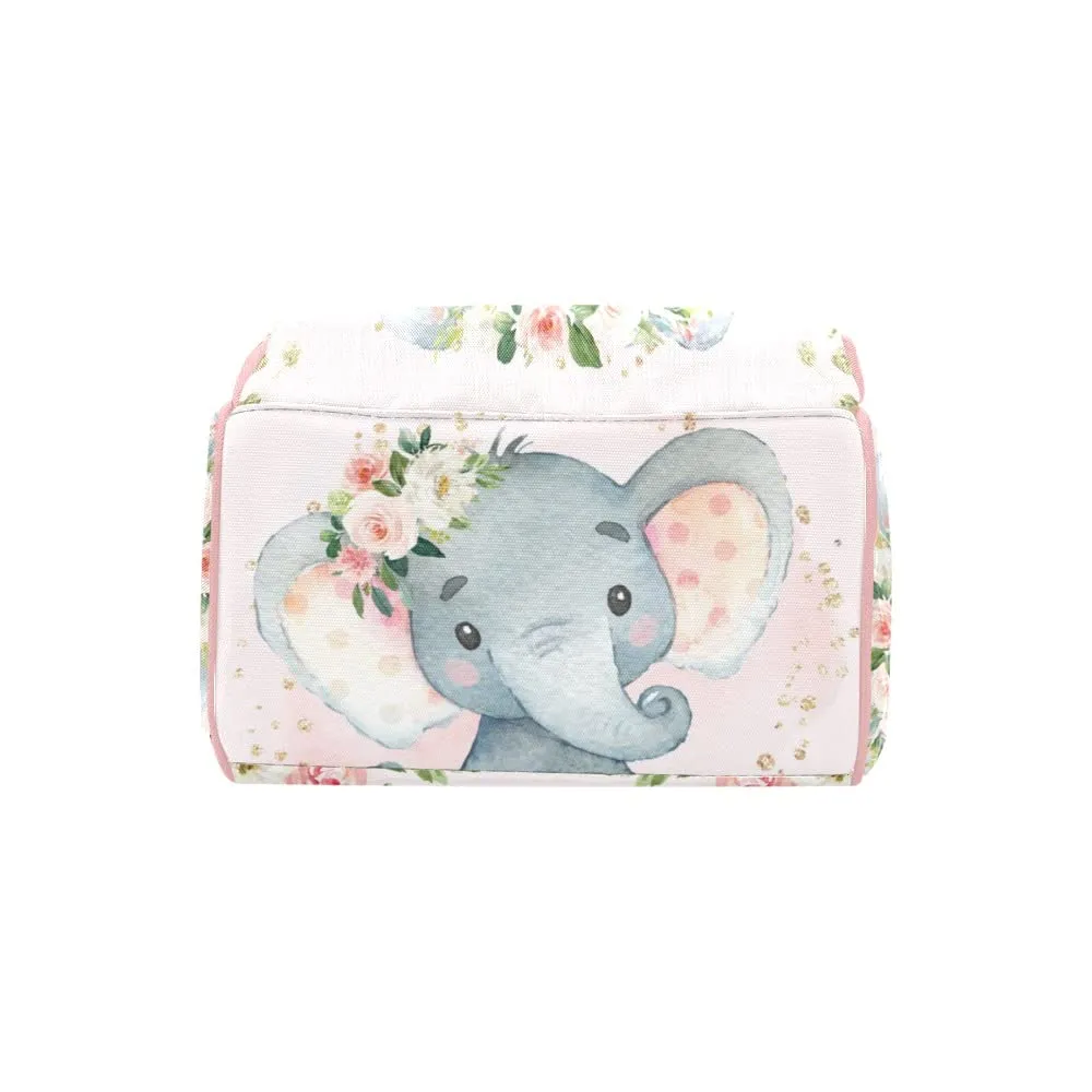 Watercolor Pink Floral Elephant Diaper Bags Backpack with Name Personalized Baby Bag Nursing Nappy Bag Travel Tote Bag Gifts