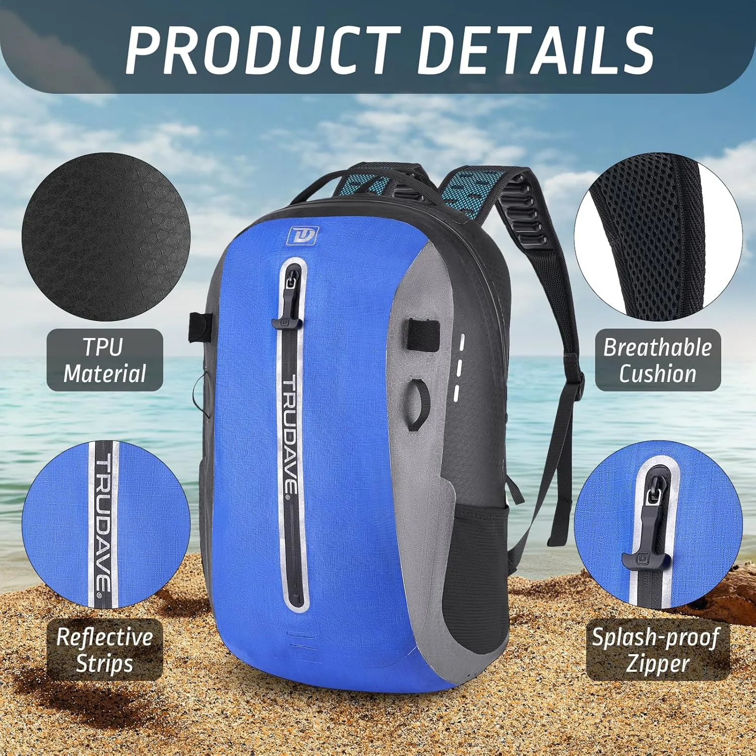 Waterproof Backpack, Waterproof Submersible Backpack, Floating TPU Coated Dry Bag with Airtight Zipper for Kayak, Fishing, Boating, Hiking (30L)