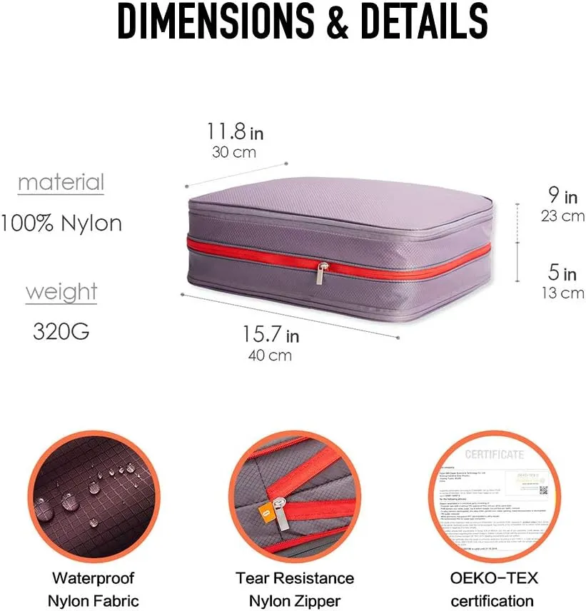 Waterproof Compression Packing Cubes,Travel Packing organizers for Carry on Luggage,Backpacking, Suitcases