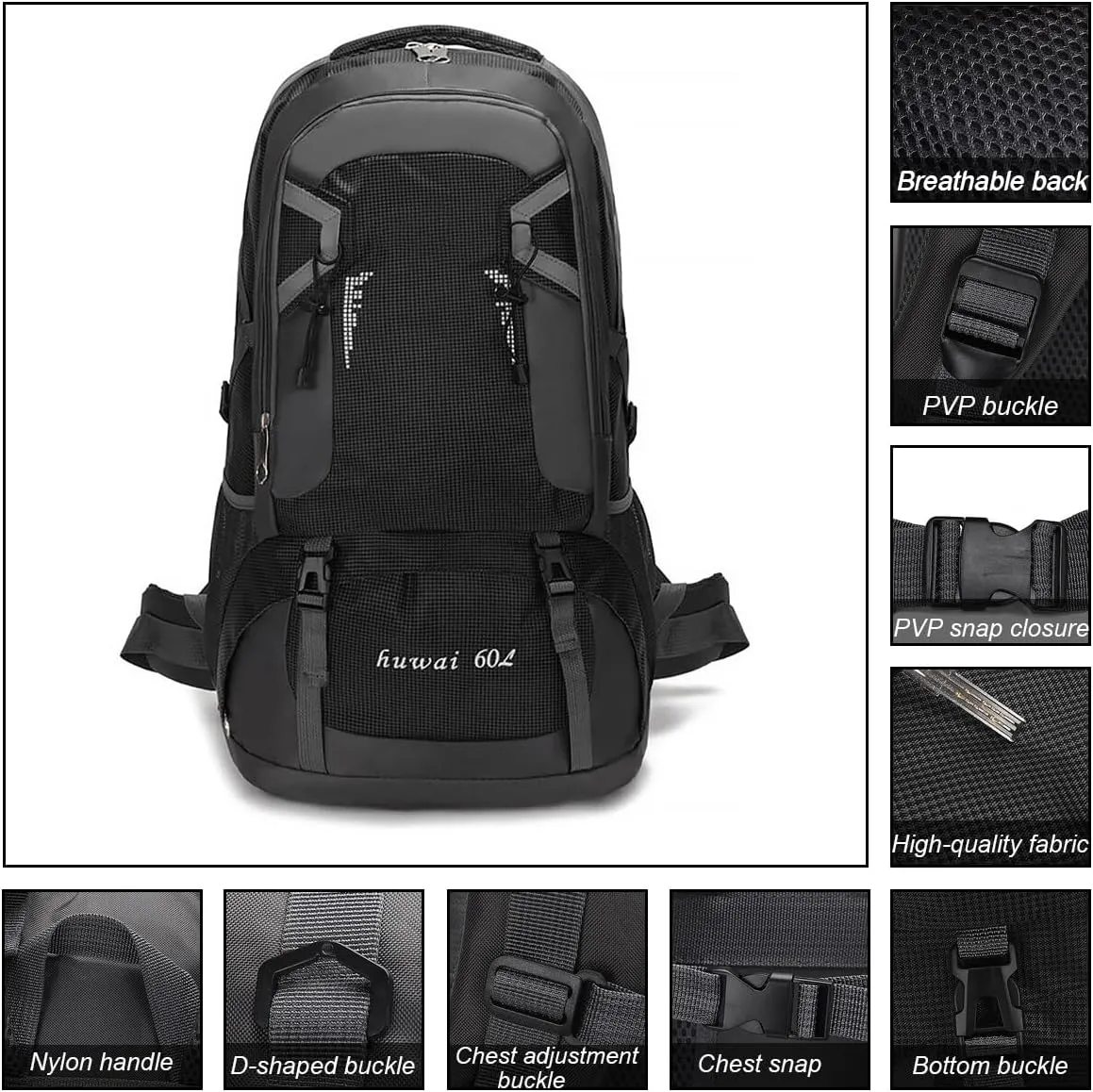 Waterproof Hiking Backpack, 60L Lightweight Outdoor Sport Daypack, Trekking Travel Backpacks for Men Women, Green