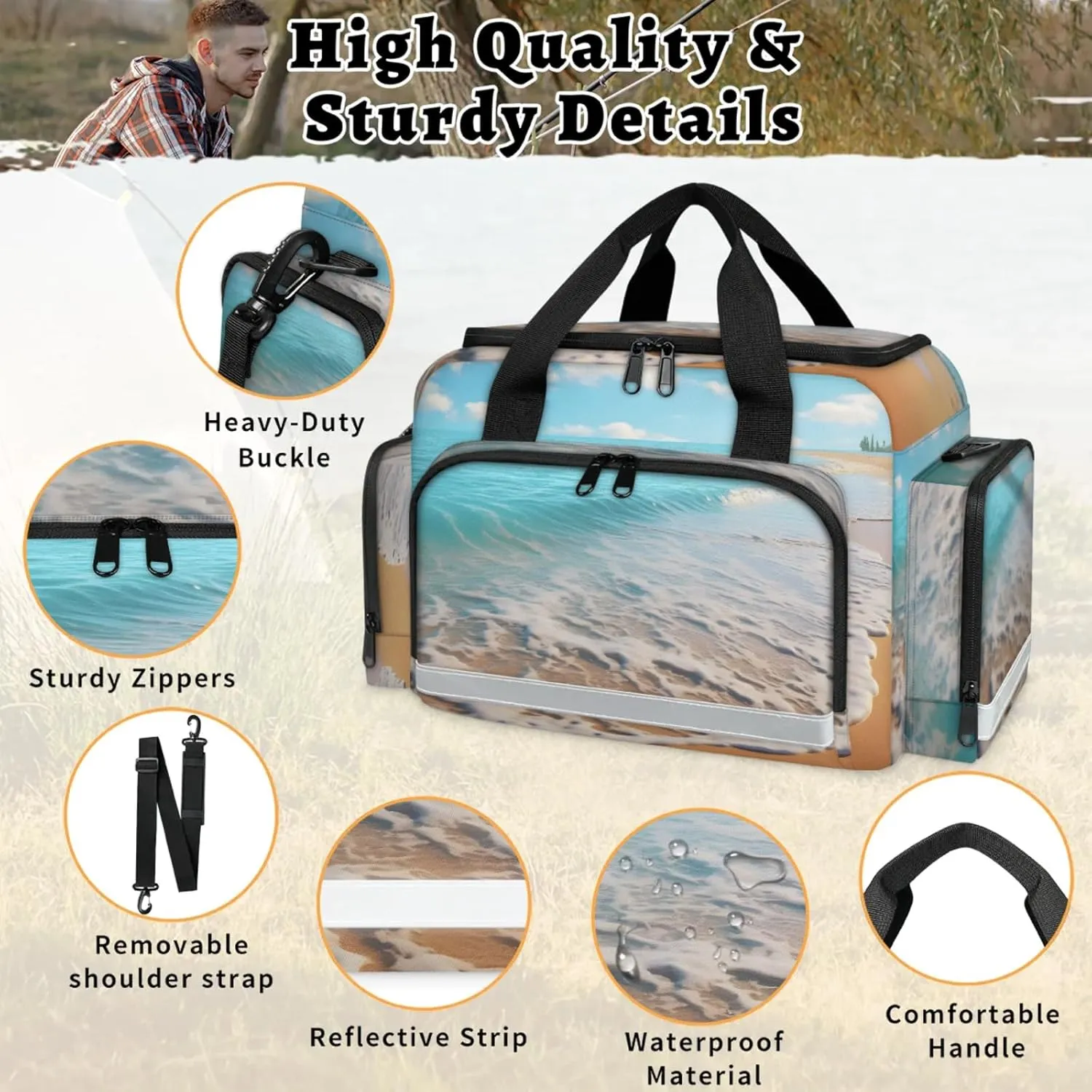 Waterproof Tactical Duffle Bag 25" Carry On Bag for EMT Tear-Resistant Gym Bag with Multi-Pocket & OSHA Reflective Travel Bags for Men Women Beautiful Seaside