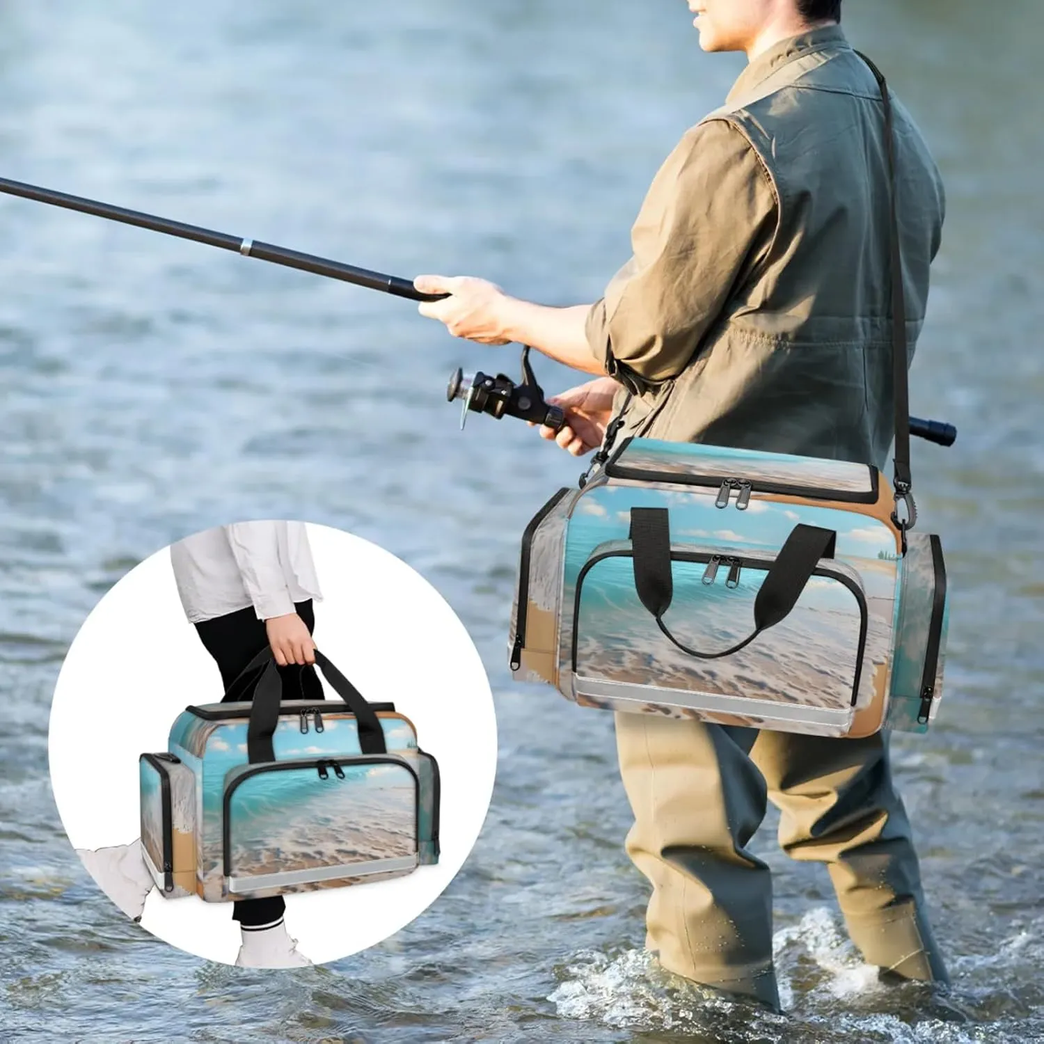 Waterproof Tactical Duffle Bag 25" Carry On Bag for EMT Tear-Resistant Gym Bag with Multi-Pocket & OSHA Reflective Travel Bags for Men Women Beautiful Seaside