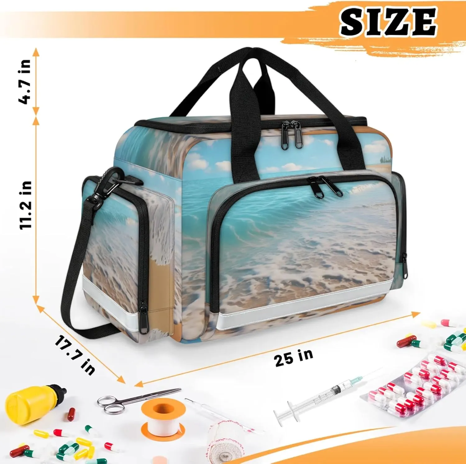 Waterproof Tactical Duffle Bag 25" Carry On Bag for EMT Tear-Resistant Gym Bag with Multi-Pocket & OSHA Reflective Travel Bags for Men Women Beautiful Seaside
