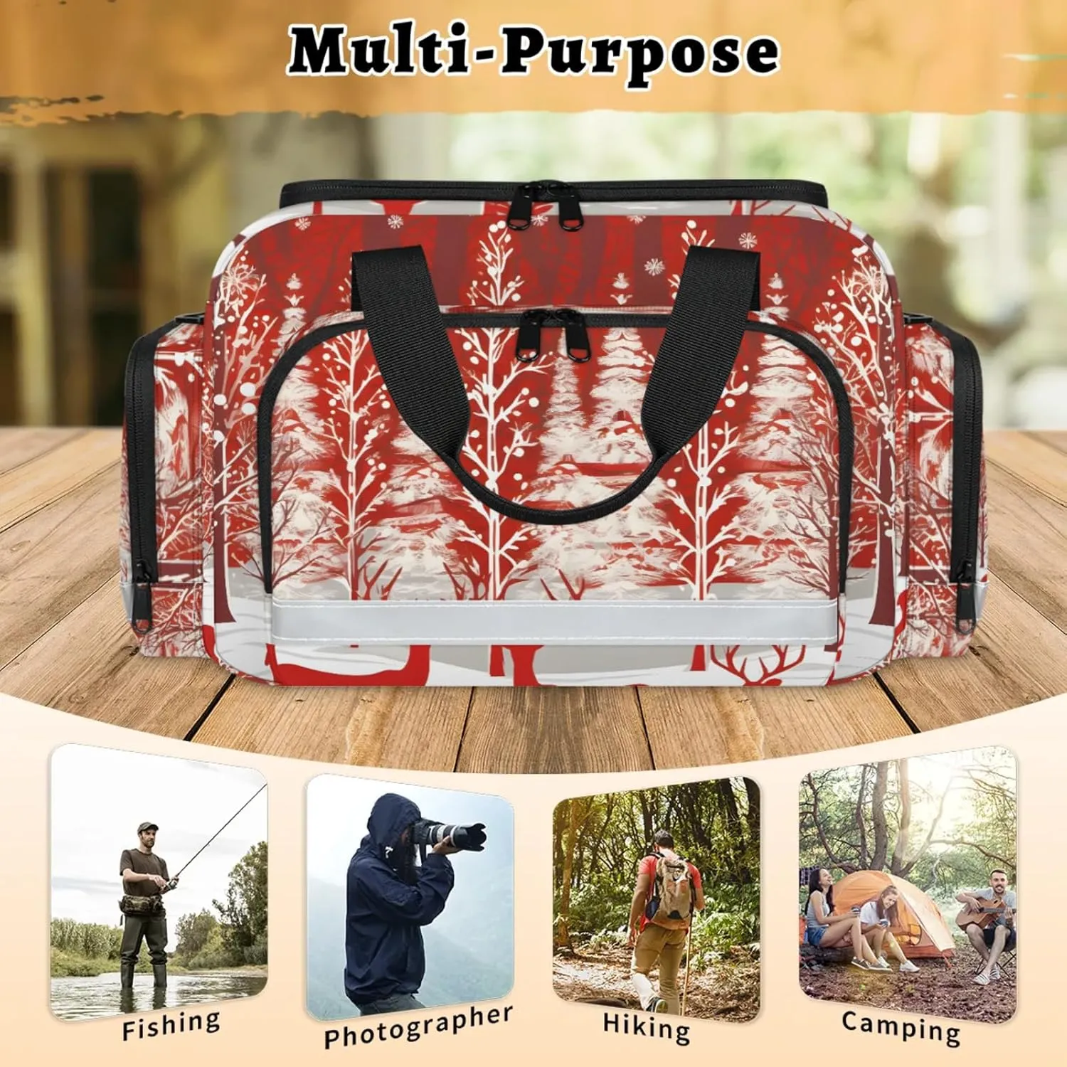 Waterproof Tactical Duffle Bag 25" Carry On Bag for EMT Tear-Resistant Gym Bag with Multi-Pocket & OSHA Reflective Travel Bags for Men Women Christmas Elk Tree