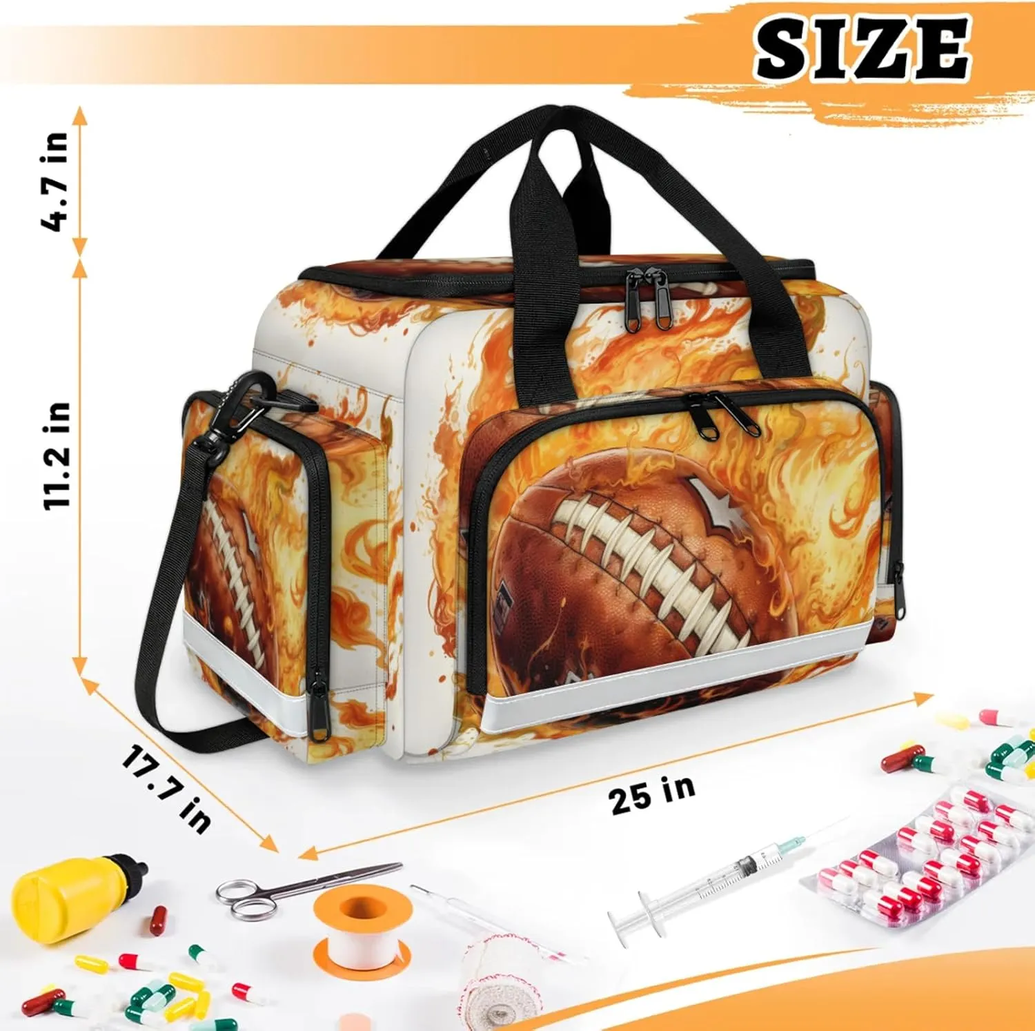 Waterproof Tactical Duffle Bag 25" Carry On Bag for EMT Tear-Resistant Gym Bag with Multi-Pocket & OSHA Reflective Travel Bags for Men Women Football