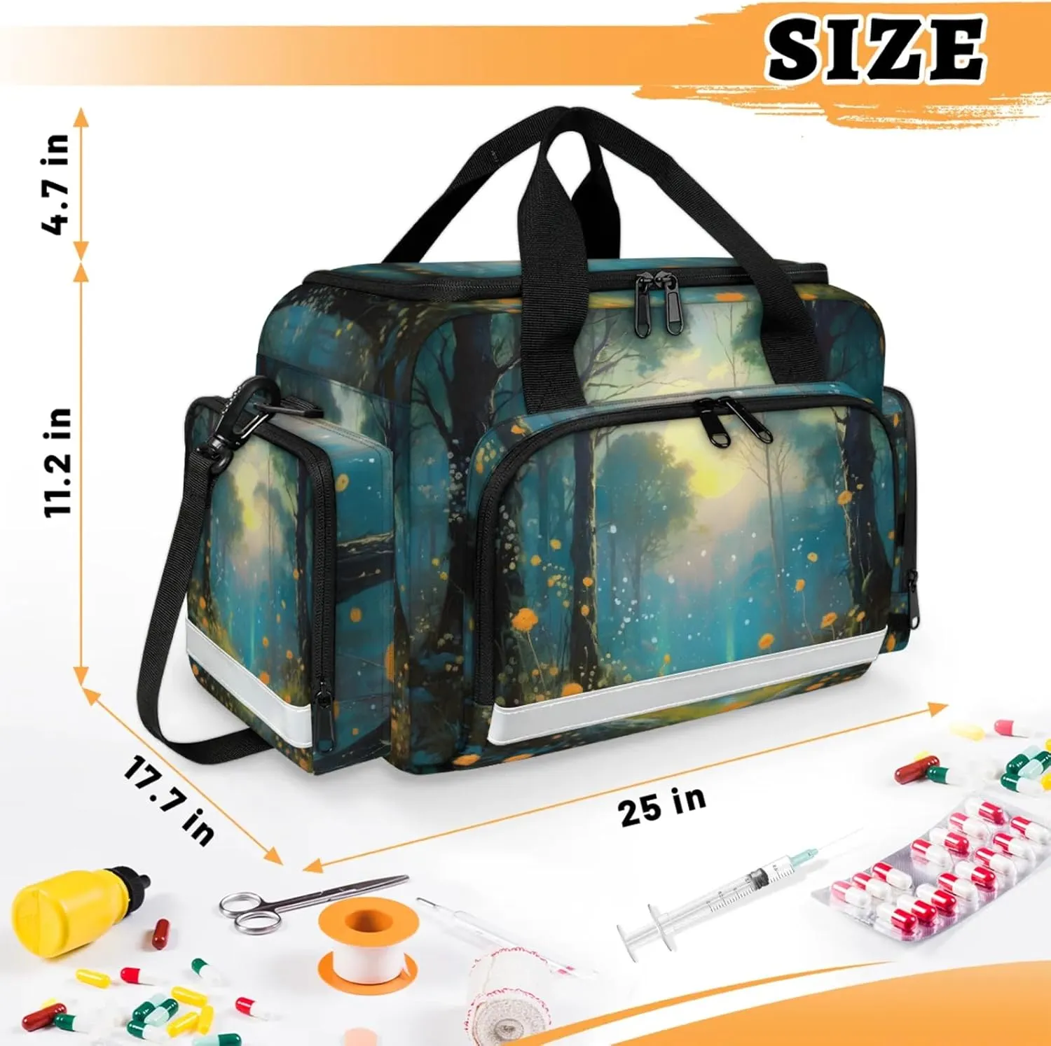 Waterproof Tactical Duffle Bag 25" Carry On Bag for EMT Tear-Resistant Gym Bag with Multi-Pocket & OSHA Reflective Travel Bags for Men Women Forest Oil Painting