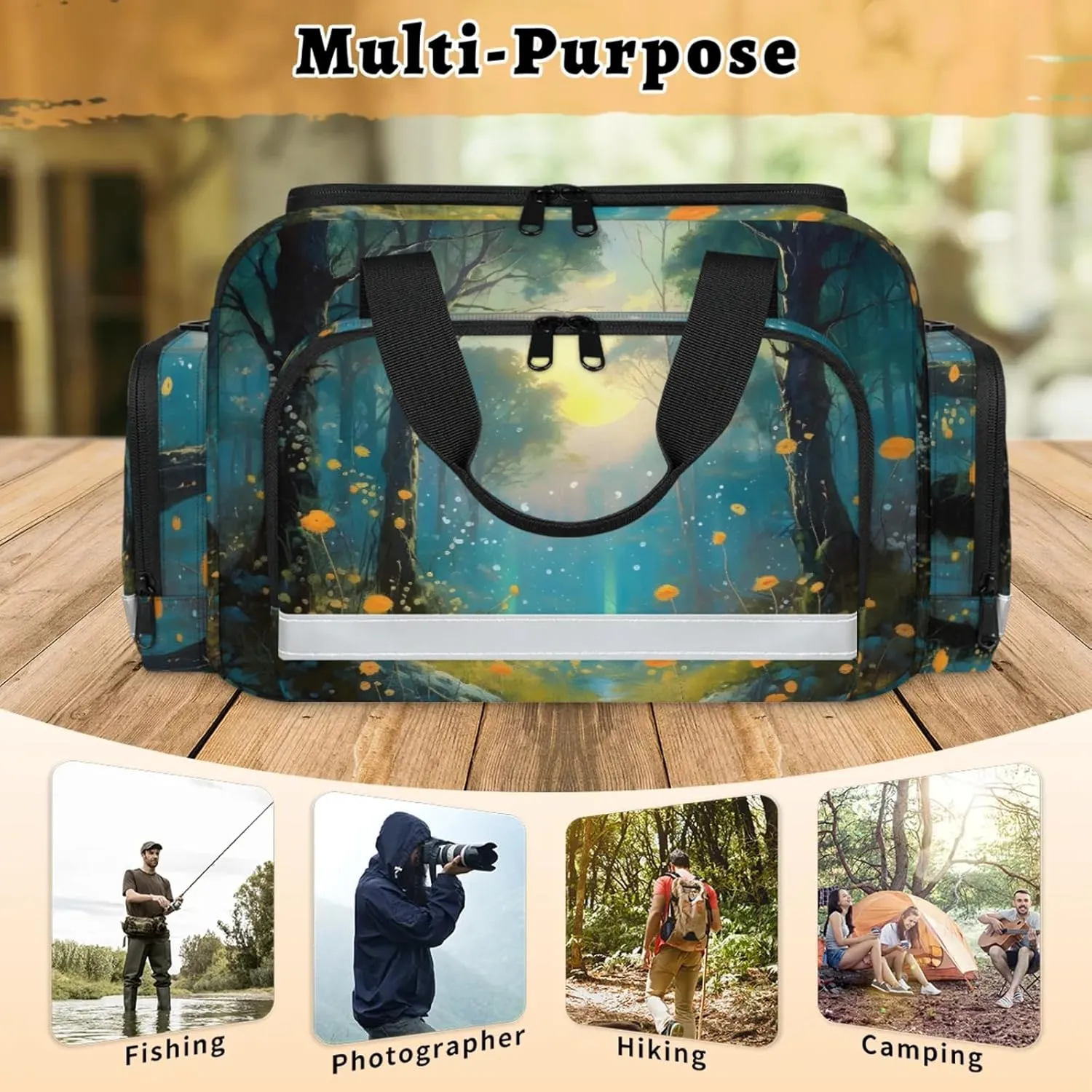 Waterproof Tactical Duffle Bag 25" Carry On Bag for EMT Tear-Resistant Gym Bag with Multi-Pocket & OSHA Reflective Travel Bags for Men Women Forest Oil Painting