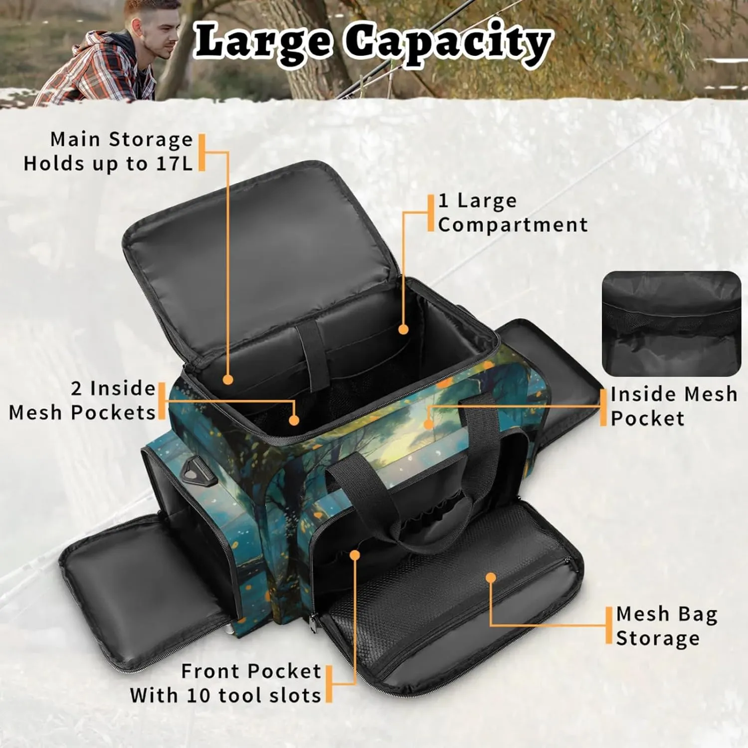 Waterproof Tactical Duffle Bag 25" Carry On Bag for EMT Tear-Resistant Gym Bag with Multi-Pocket & OSHA Reflective Travel Bags for Men Women Forest Oil Painting
