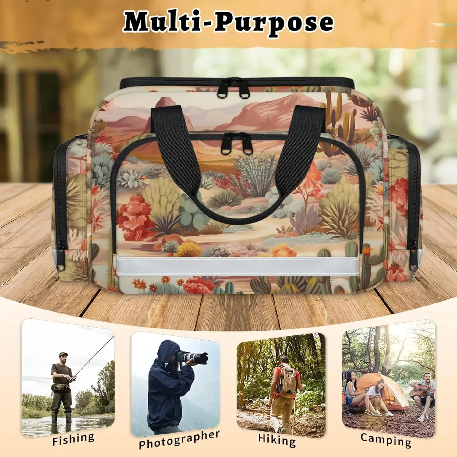 Waterproof Tactical Duffle Bag 25" Carry On Bag for EMT Tear-Resistant Gym Bag with Multi-Pocket & OSHA Reflective Travel Bags for Men Women Landscape Cactus