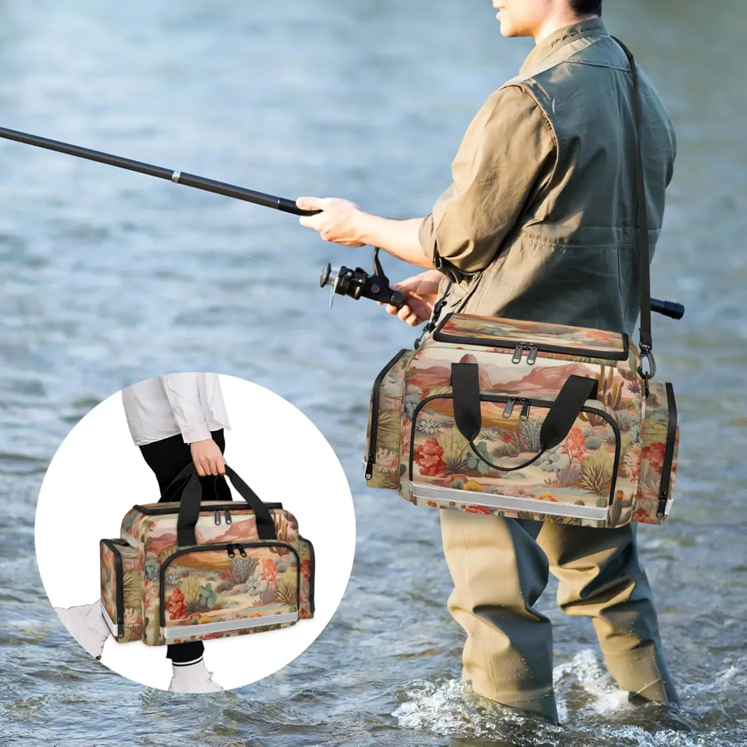 Waterproof Tactical Duffle Bag 25" Carry On Bag for EMT Tear-Resistant Gym Bag with Multi-Pocket & OSHA Reflective Travel Bags for Men Women Landscape Cactus