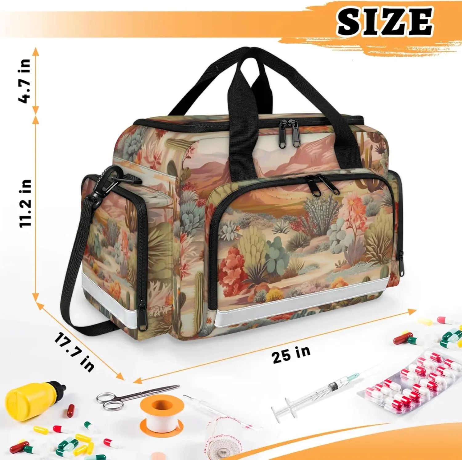 Waterproof Tactical Duffle Bag 25" Carry On Bag for EMT Tear-Resistant Gym Bag with Multi-Pocket & OSHA Reflective Travel Bags for Men Women Landscape Cactus