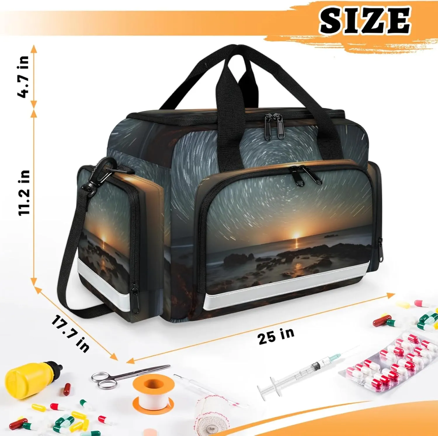 Waterproof Tactical Duffle Bag 25" Carry On Bag for EMT Tear-Resistant Gym Bag with Multi-Pocket & OSHA Reflective Travel Bags for Men Women Magical Sunset