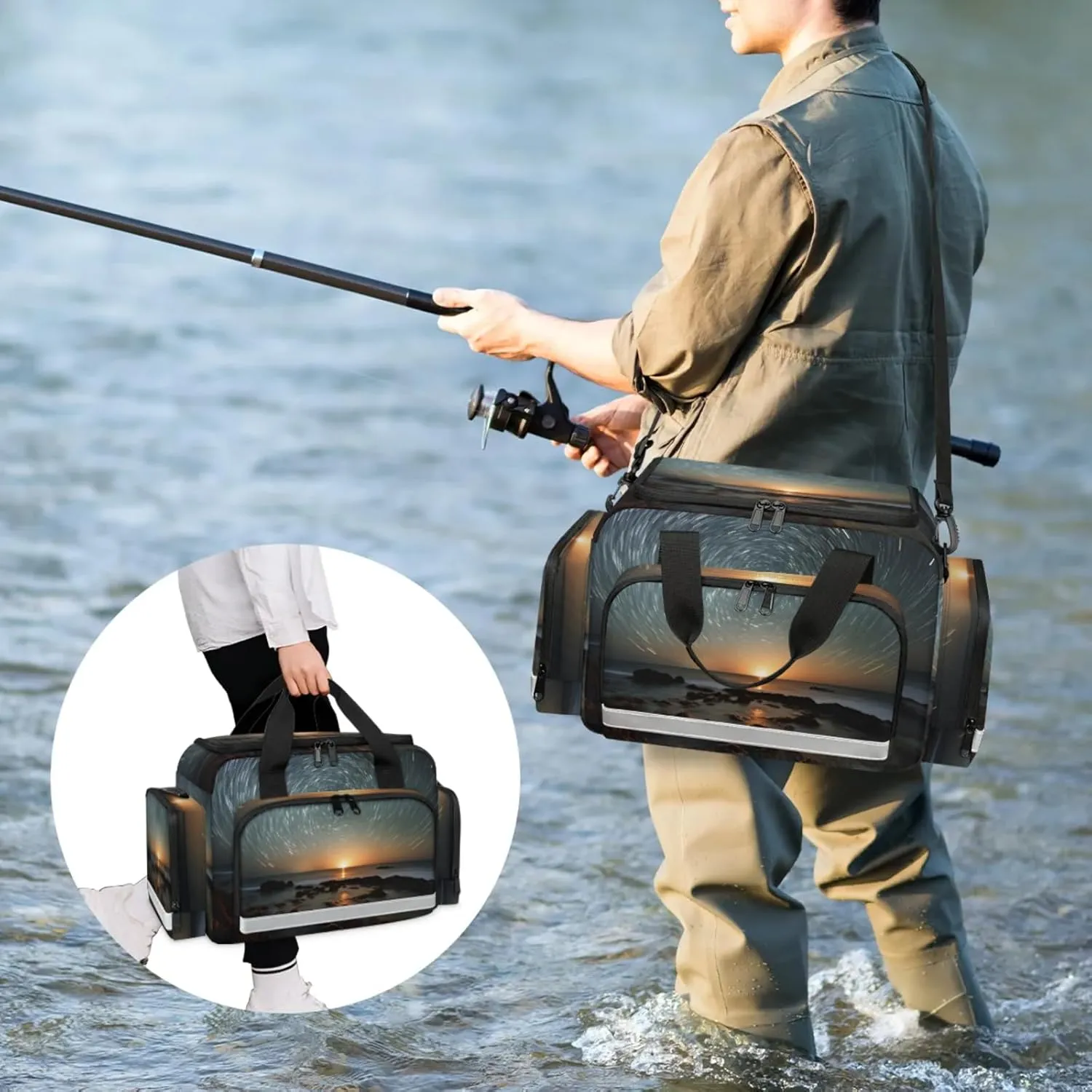Waterproof Tactical Duffle Bag 25" Carry On Bag for EMT Tear-Resistant Gym Bag with Multi-Pocket & OSHA Reflective Travel Bags for Men Women Magical Sunset