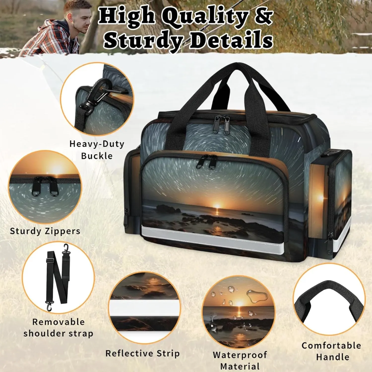 Waterproof Tactical Duffle Bag 25" Carry On Bag for EMT Tear-Resistant Gym Bag with Multi-Pocket & OSHA Reflective Travel Bags for Men Women Magical Sunset