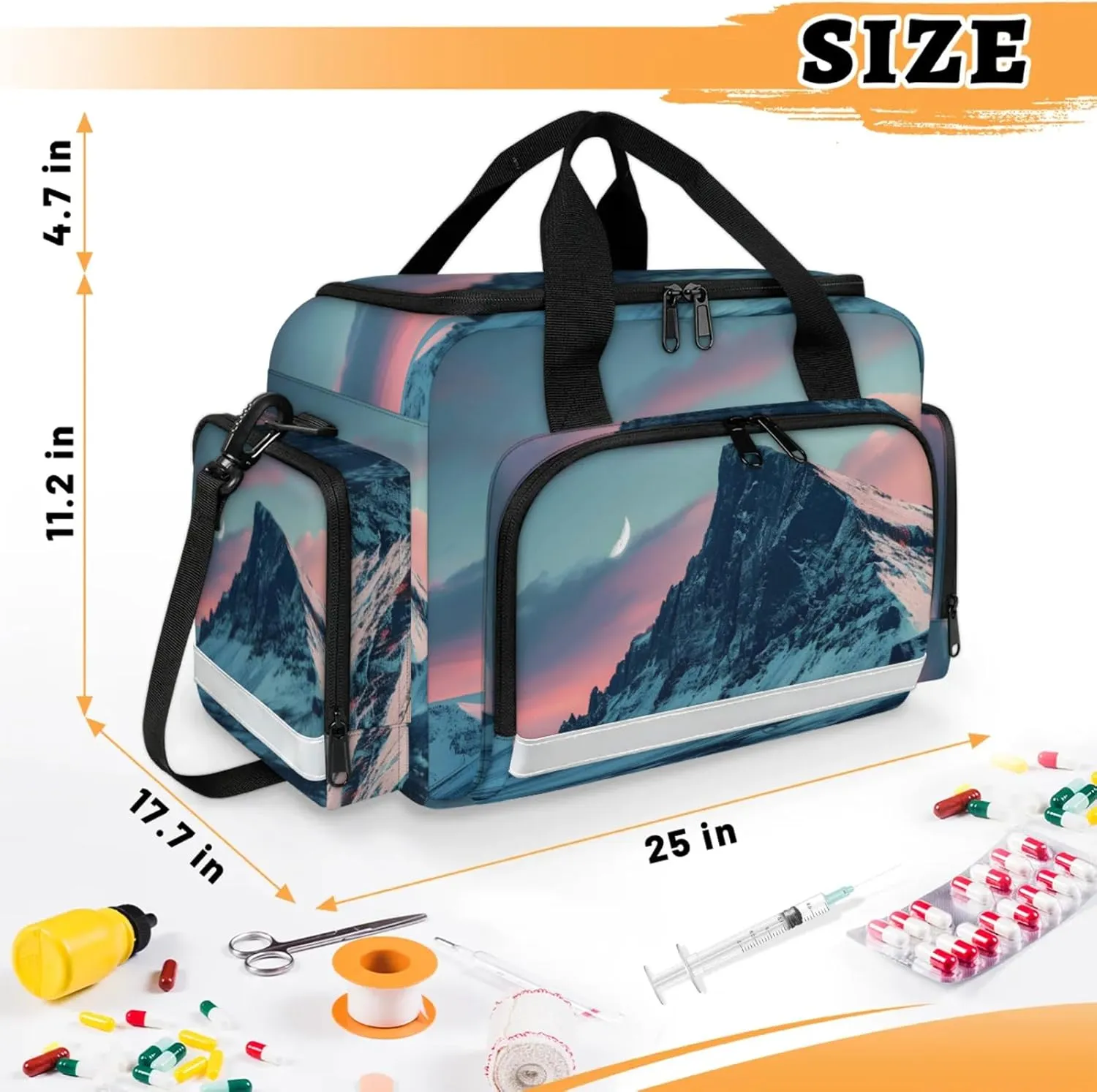 Waterproof Tactical Duffle Bag 25" Carry On Bag for EMT Tear-Resistant Gym Bag with Multi-Pocket & OSHA Reflective Travel Bags for Men Women Mountain Peak