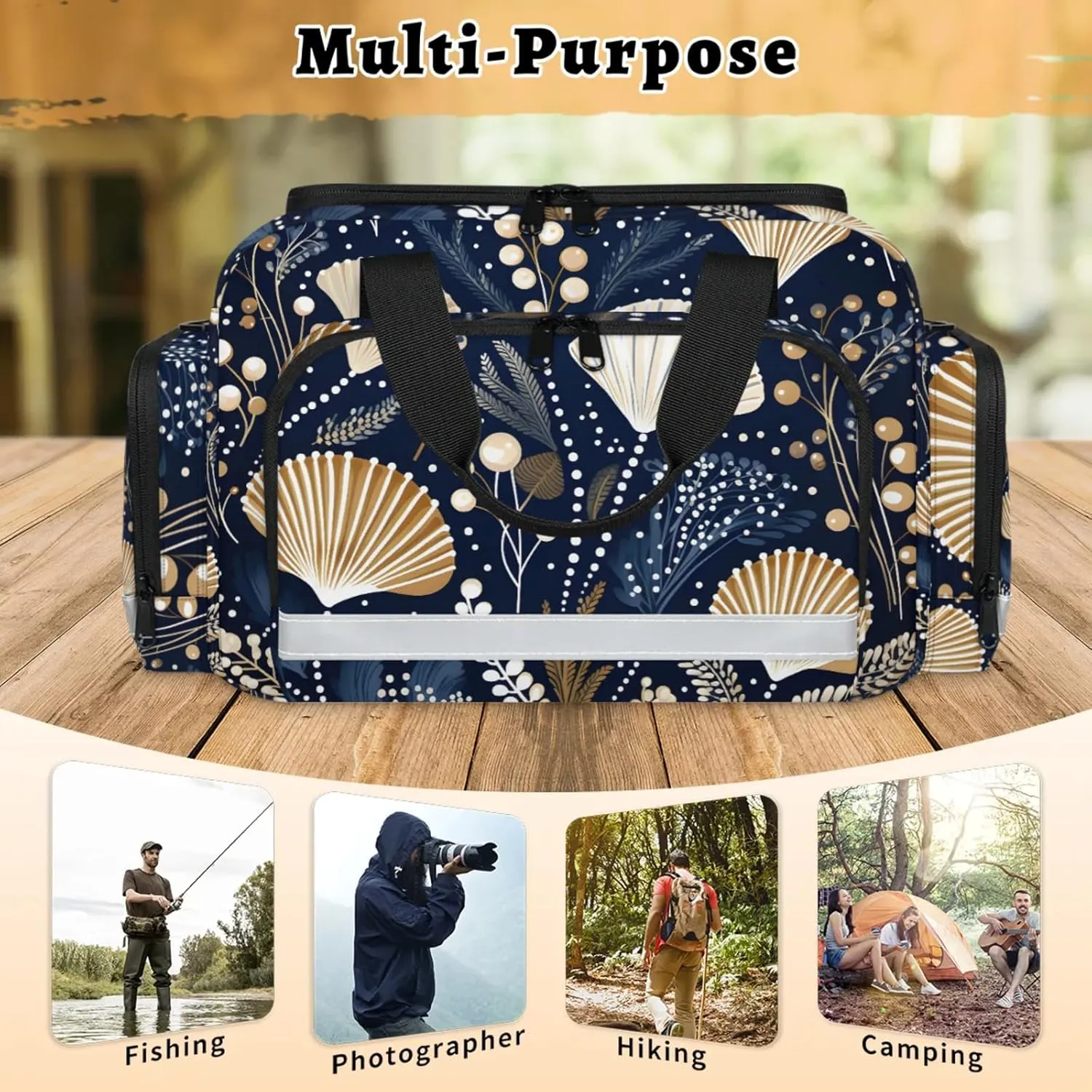 Waterproof Tactical Duffle Bag 25" Carry On Bag for EMT Tear-Resistant Gym Bag with Multi-Pocket & OSHA Reflective Travel Bags for Men Women Sea Shell Seaweed