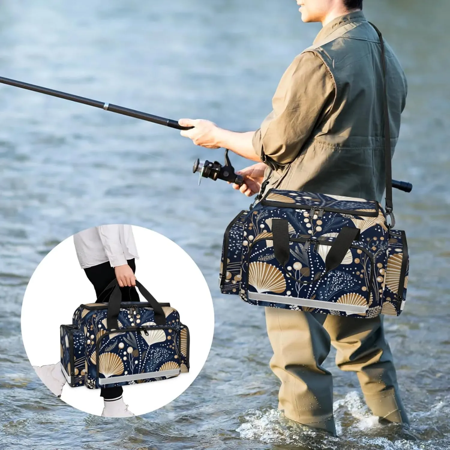Waterproof Tactical Duffle Bag 25" Carry On Bag for EMT Tear-Resistant Gym Bag with Multi-Pocket & OSHA Reflective Travel Bags for Men Women Sea Shell Seaweed