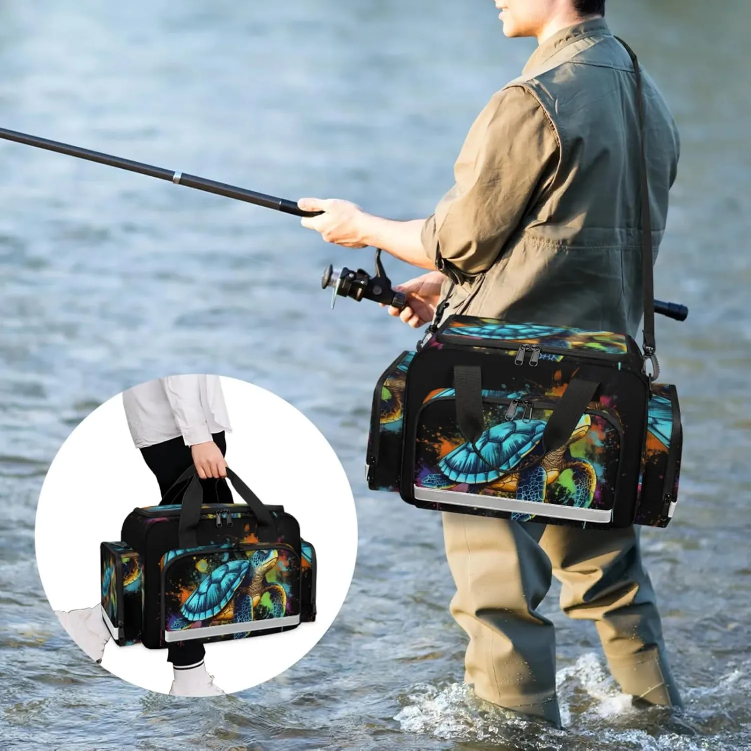 Waterproof Tactical Duffle Bag 25" Carry On Bag for EMT Tear-Resistant Gym Bag with Multi-Pocket & OSHA Reflective Travel Bags for Men Women Sea Turtle Print