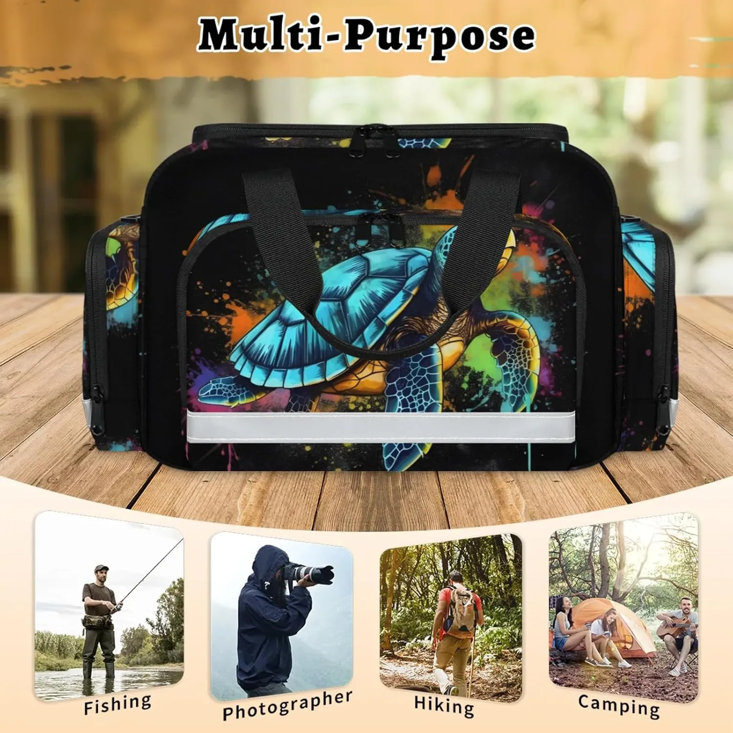 Waterproof Tactical Duffle Bag 25" Carry On Bag for EMT Tear-Resistant Gym Bag with Multi-Pocket & OSHA Reflective Travel Bags for Men Women Sea Turtle Print