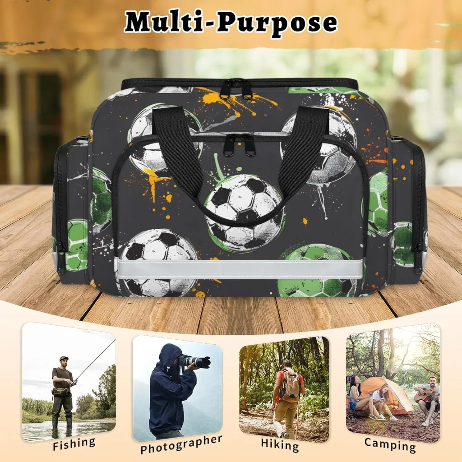 Waterproof Tactical Duffle Bag 25" Carry On Bag for EMT Tear-Resistant Gym Bag with Multi-Pocket & OSHA Reflective Travel Bags for Men Women Soccer Sport Theme