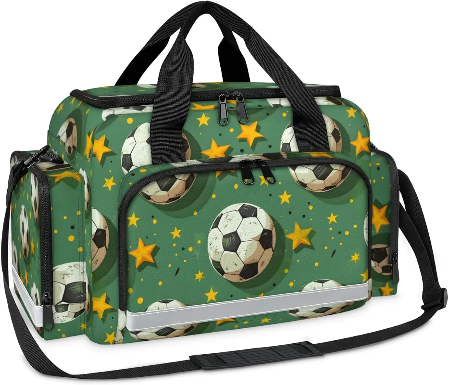 Waterproof Tactical Duffle Bag 25" Carry On Bag for EMT Tear-Resistant Gym Bag with Multi-Pocket & OSHA Reflective Travel Bags for Men Women Soccer Star Print