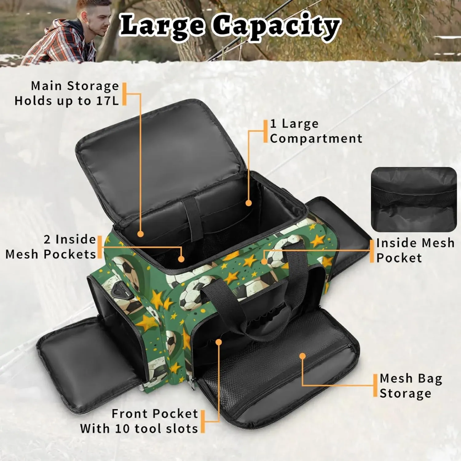 Waterproof Tactical Duffle Bag 25" Carry On Bag for EMT Tear-Resistant Gym Bag with Multi-Pocket & OSHA Reflective Travel Bags for Men Women Soccer Star Print