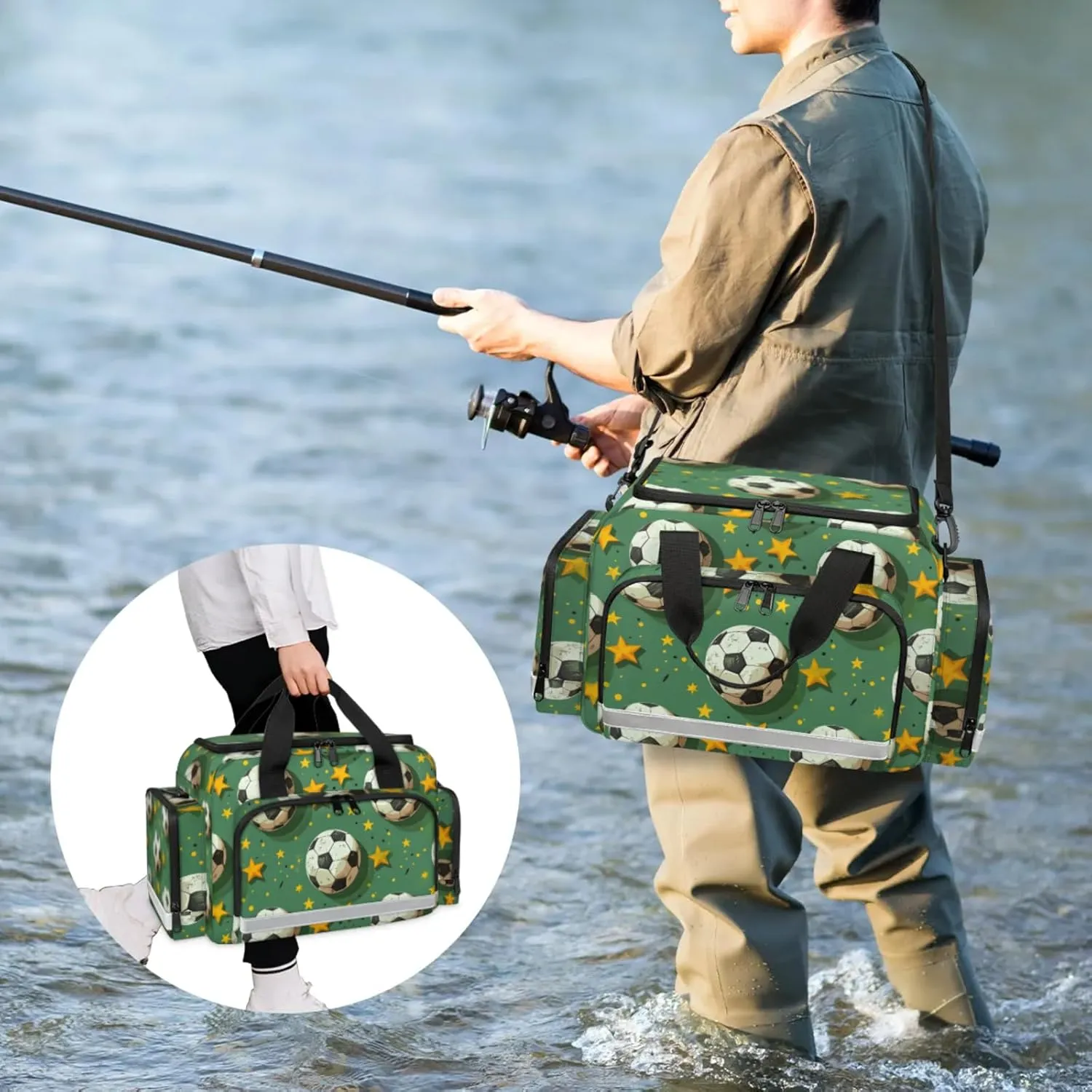 Waterproof Tactical Duffle Bag 25" Carry On Bag for EMT Tear-Resistant Gym Bag with Multi-Pocket & OSHA Reflective Travel Bags for Men Women Soccer Star Print