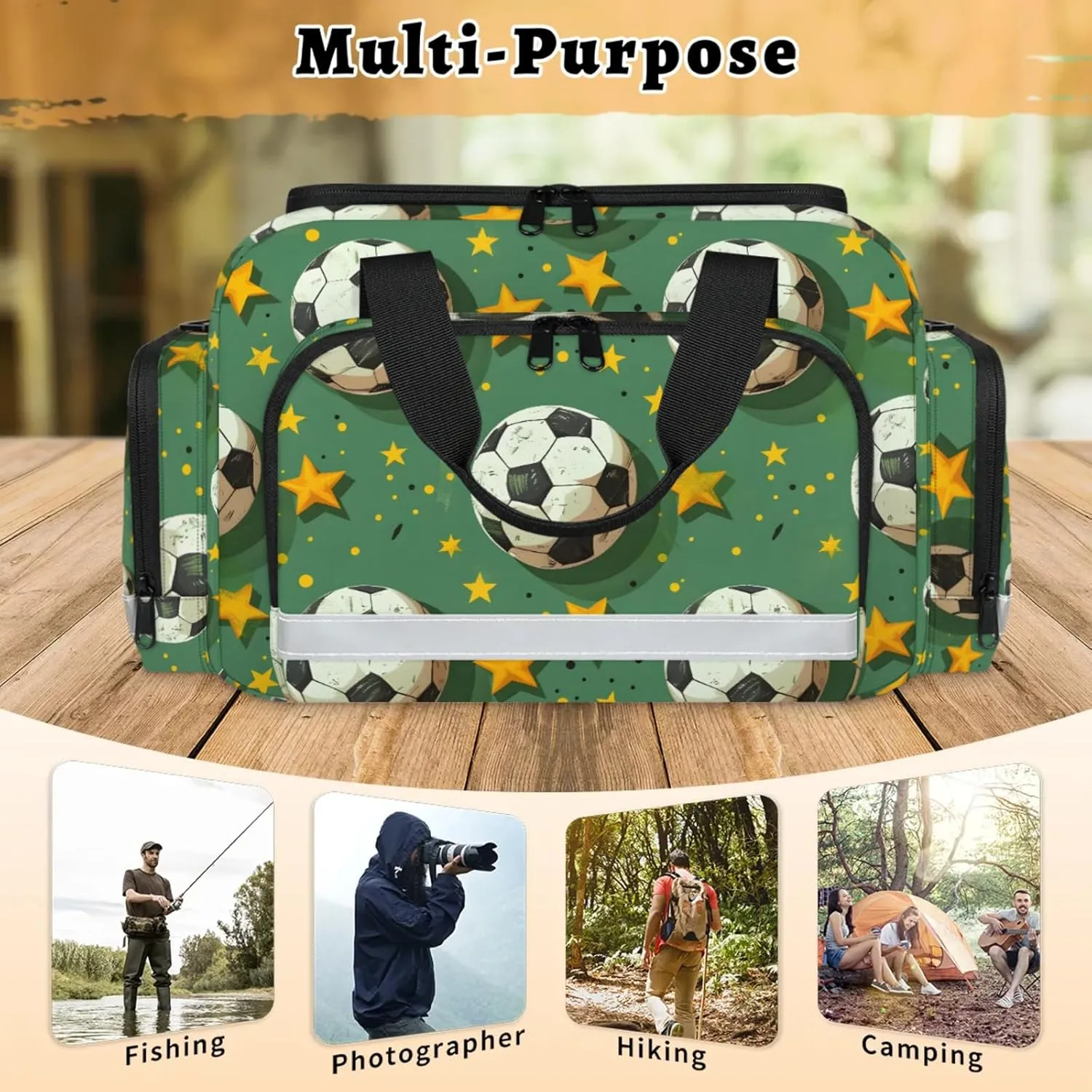 Waterproof Tactical Duffle Bag 25" Carry On Bag for EMT Tear-Resistant Gym Bag with Multi-Pocket & OSHA Reflective Travel Bags for Men Women Soccer Star Print