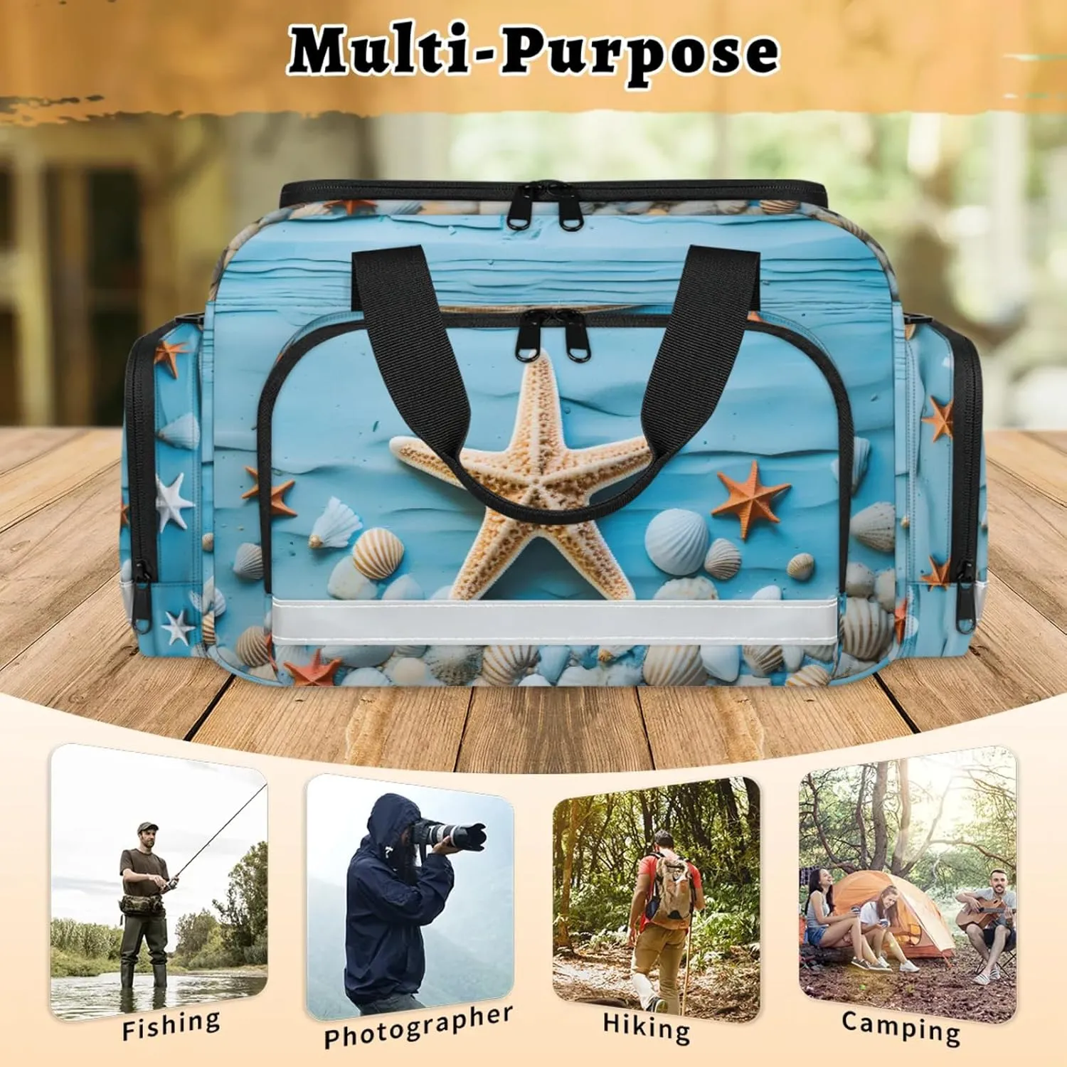 Waterproof Tactical Duffle Bag 25" Carry On Bag for EMT Tear-Resistant Gym Bag with Multi-Pocket & OSHA Reflective Travel Bags for Men Women Starfish Sea Shell