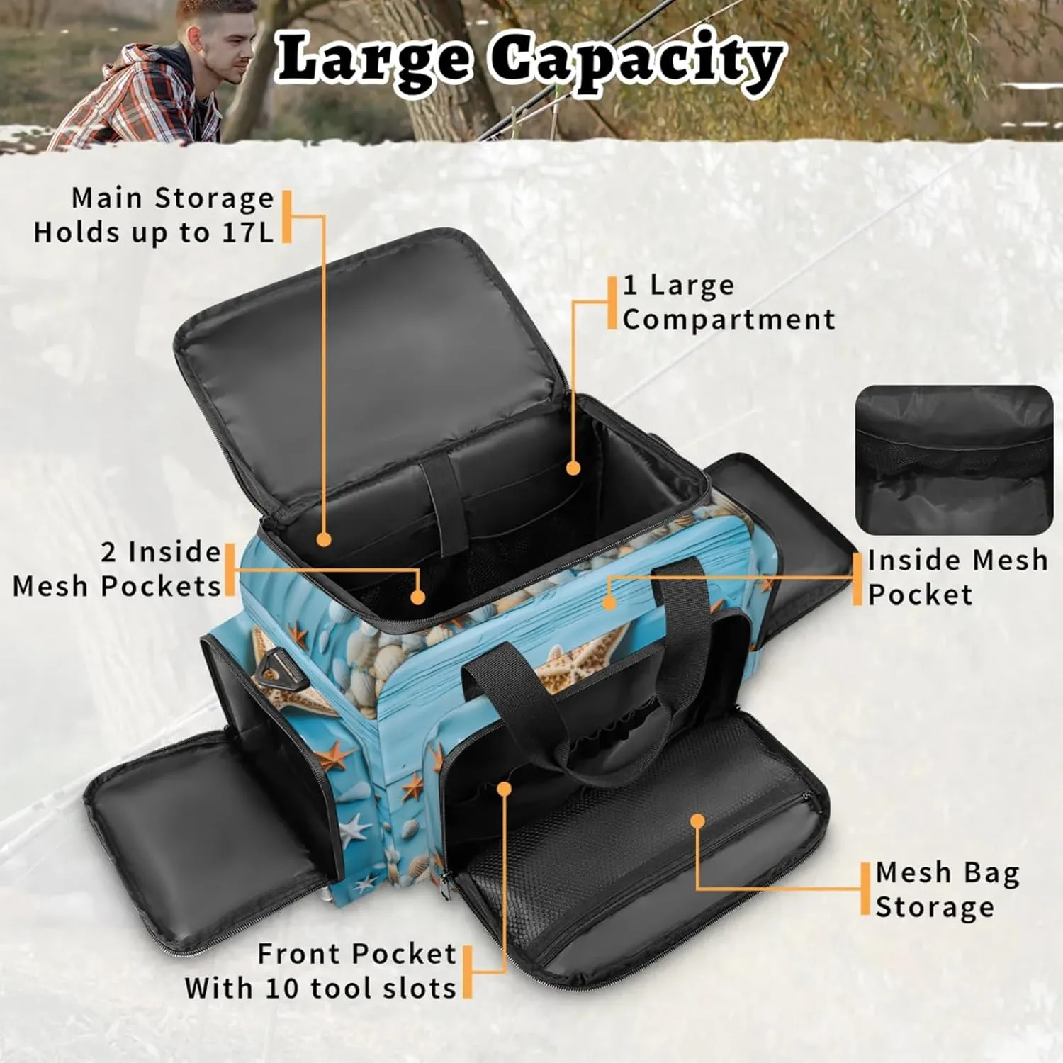 Waterproof Tactical Duffle Bag 25" Carry On Bag for EMT Tear-Resistant Gym Bag with Multi-Pocket & OSHA Reflective Travel Bags for Men Women Starfish Sea Shell