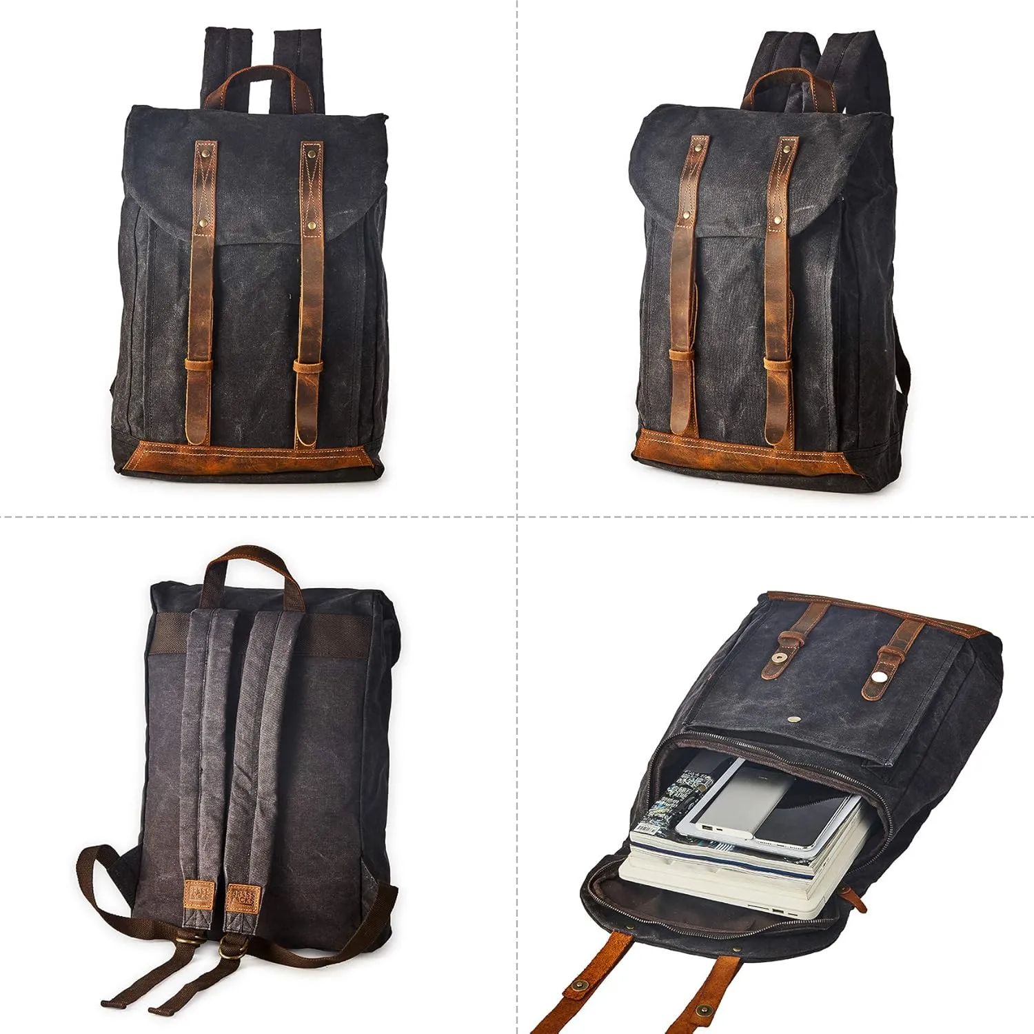 Waterproof Waxed Canvas Shoulder Rucksack Backpack for Men Women Casual Large 15.6 inch laptop Bookbag Grey