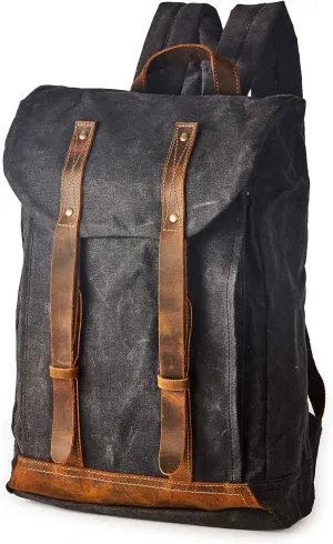 Waterproof Waxed Canvas Shoulder Rucksack Backpack for Men Women Casual Large 15.6 inch laptop Bookbag Grey