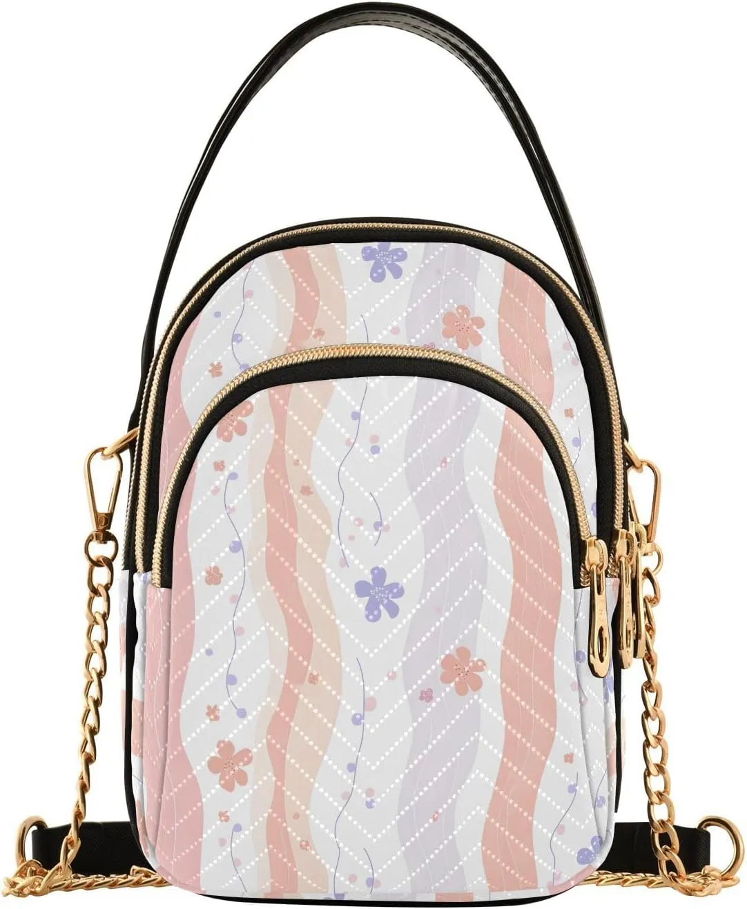 Wavy Flower Design Shoulder Handbag for Girls Stylish Crossbody Handbags with Detachable Chain Shoulder Strap