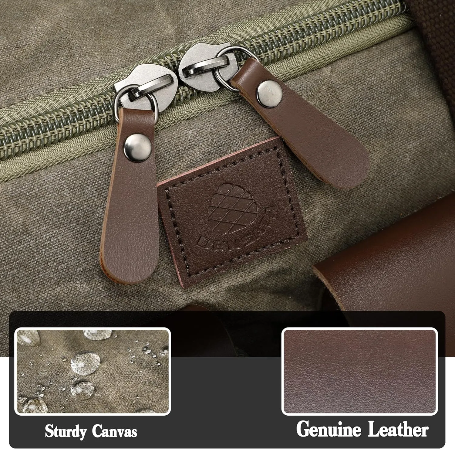 Waxed Canvas Duffle Bag for Men 50L Travel Duffel Bags Expandable Genuine Leather Duffel Overnight Weekender Carry On Bag Two Zipper Pockets Travel Bag (Vintage Grey, Large-50L)