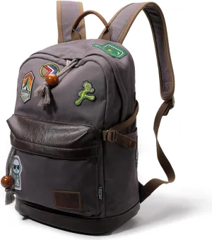 WAY ONE Vintage Backpack Canvas with Leather,Waterproof Rucksack Knapsack Hiking Travel Outdoor Working Fashion Backpack,Classical Laptop Casual Backpack Daypack,Grey