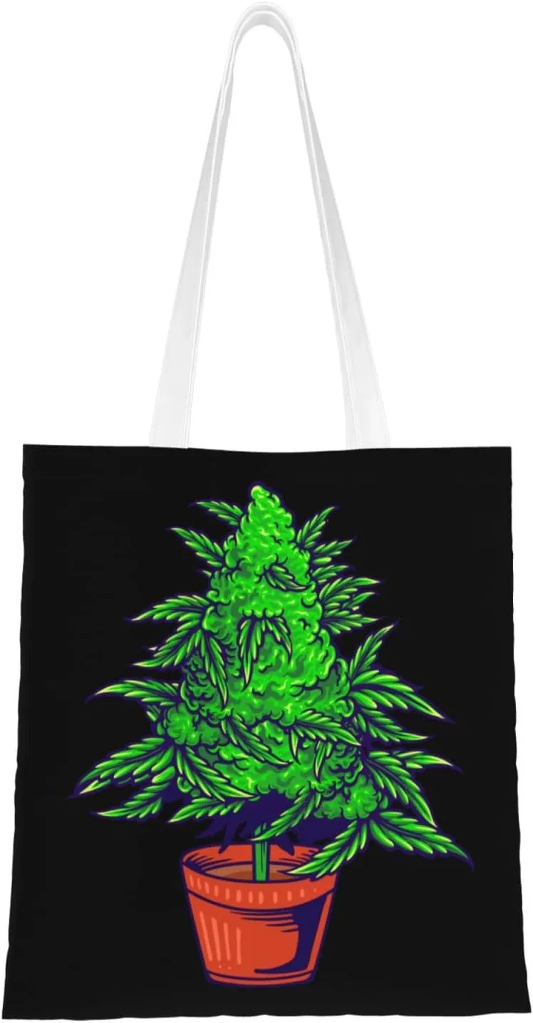 Weeds With Pots Tote Bag for Women Canvas Shopping Bags Reusable Large Capacity Casual Shoulder Handbags Grocery Bags DIY Gift Bags